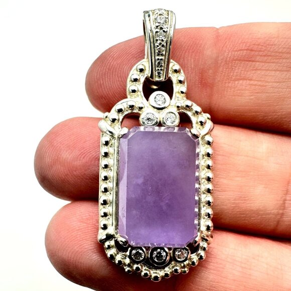 Judith Ripka Purple Jade & CZ Sterling Silver Pendant Enhancer 1 1/2 Inch - Picture 1 of 2